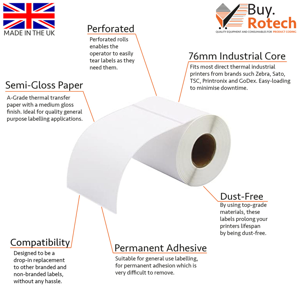 Tch Label Plain White Perforated Industrial Thermal Transfer Label 76mm x 51mm